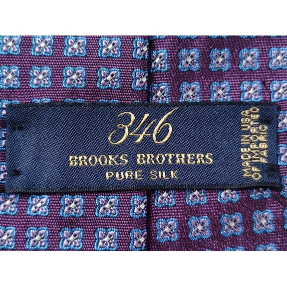 Brooks Brothers 346 100% Silk Neck Woven Square Floral Purple Blue Silver USA - Picture 2 of 6